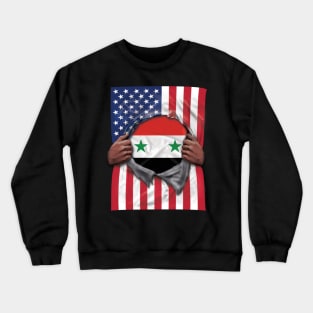 Syria Flag American Flag Ripped - Gift for Syrian From Syria Crewneck Sweatshirt